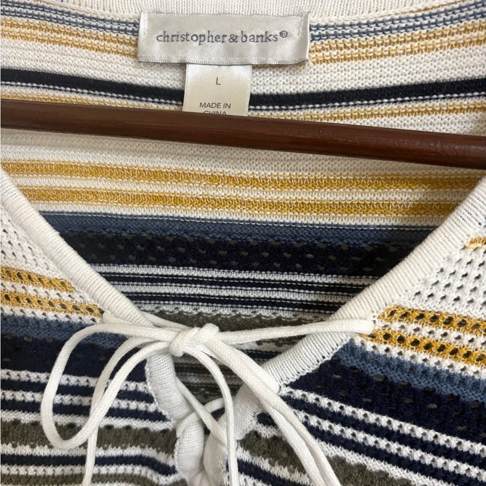 Christopher & Banks Striped Sweater - Navy, White, Gold, Olive - Picture 4 of 6